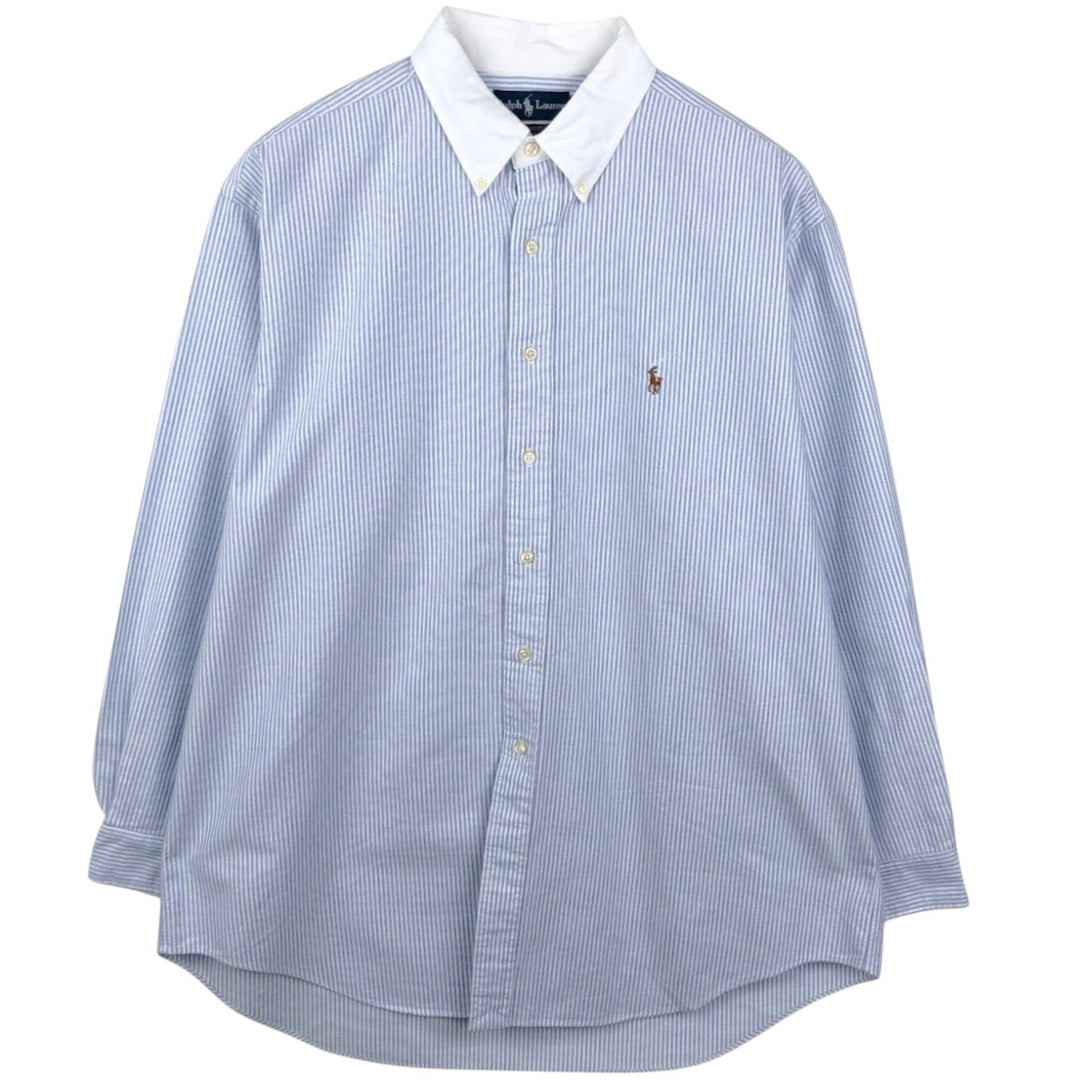 Ralph Lauren YARMOUTH Long-Sleeve Button-Down Striped Shirt, Cleric Shirt, Men's Size XL (approx.) cotton Blue type light blue Vintage Second Hand