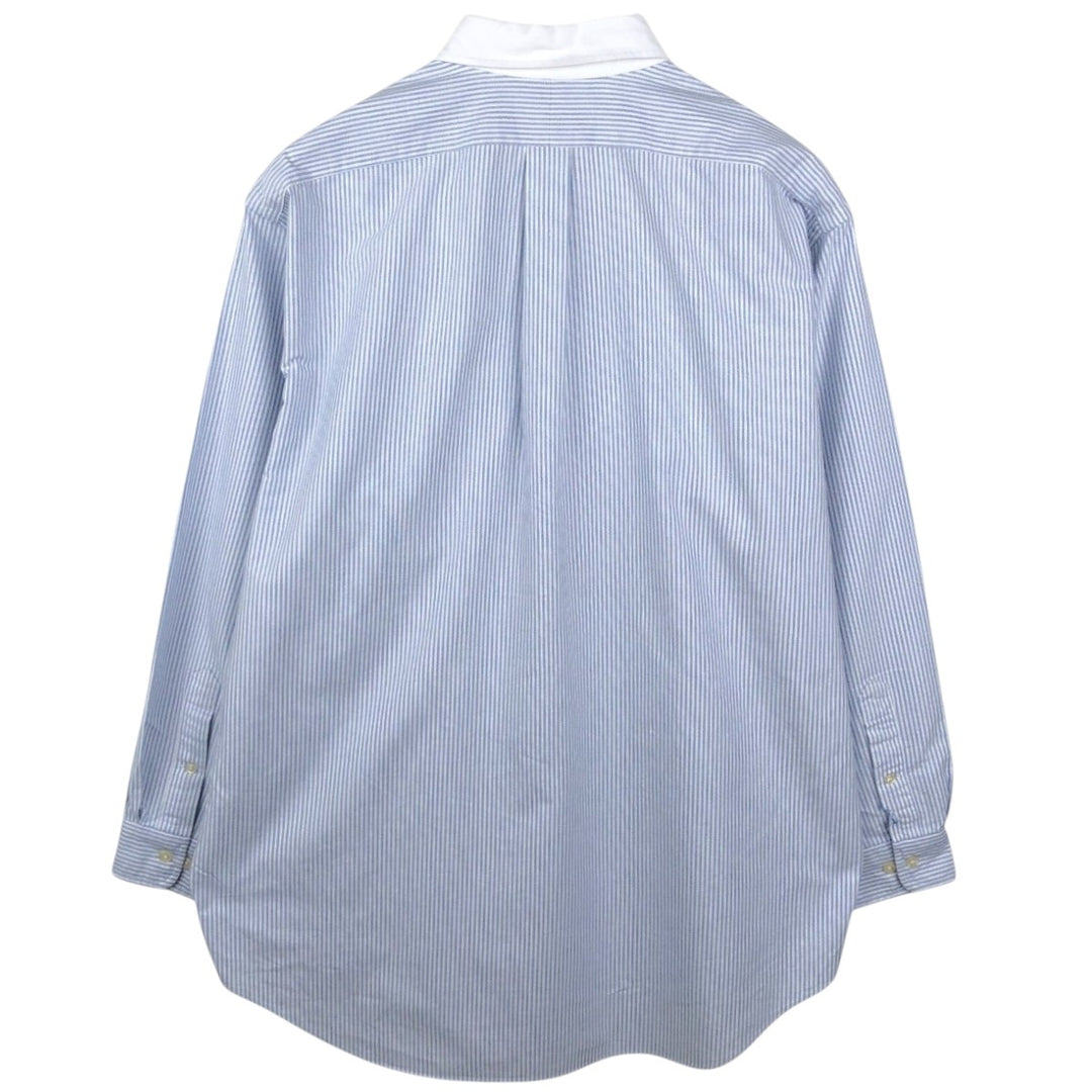 Ralph Lauren YARMOUTH Long-Sleeve Button-Down Striped Shirt, Cleric Shirt, Men's Size XL (approx.) cotton Blue type light blue Vintage Second Hand