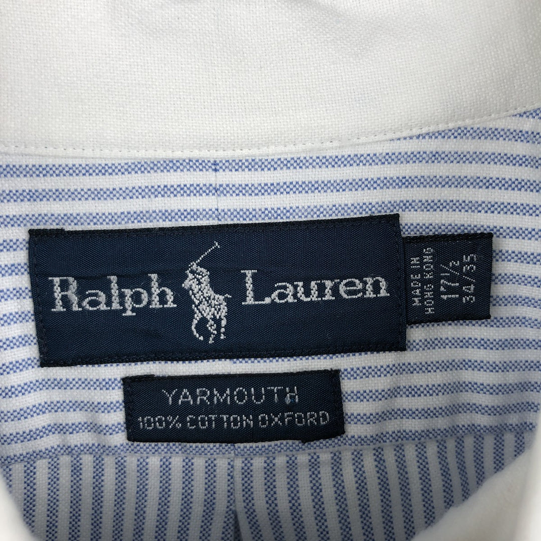 Ralph Lauren YARMOUTH Long-Sleeve Button-Down Striped Shirt, Cleric Shirt, Men's Size XL (approx.) cotton Blue type light blue Vintage Second Hand