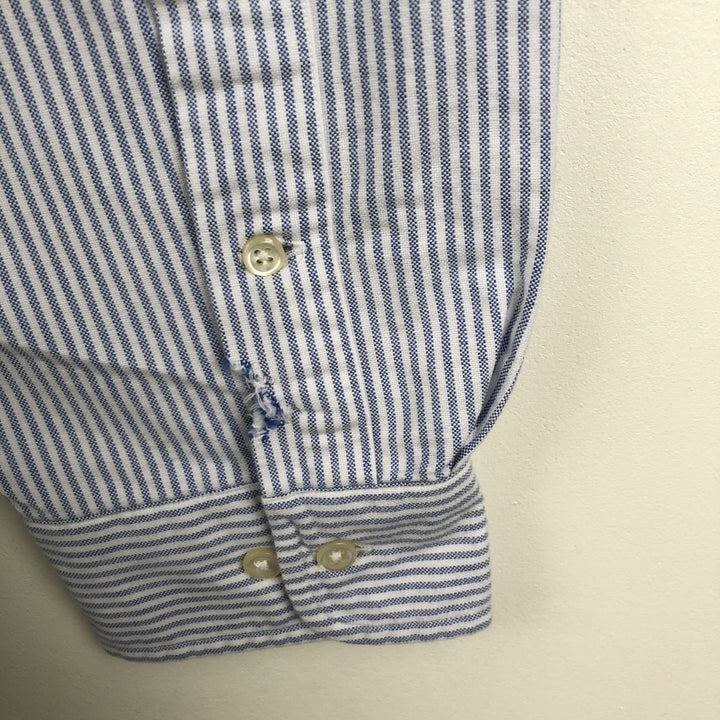 Ralph Lauren YARMOUTH Long-Sleeve Button-Down Striped Shirt, Cleric Shirt, Men's Size XL (approx.) cotton Blue type light blue Vintage Second Hand