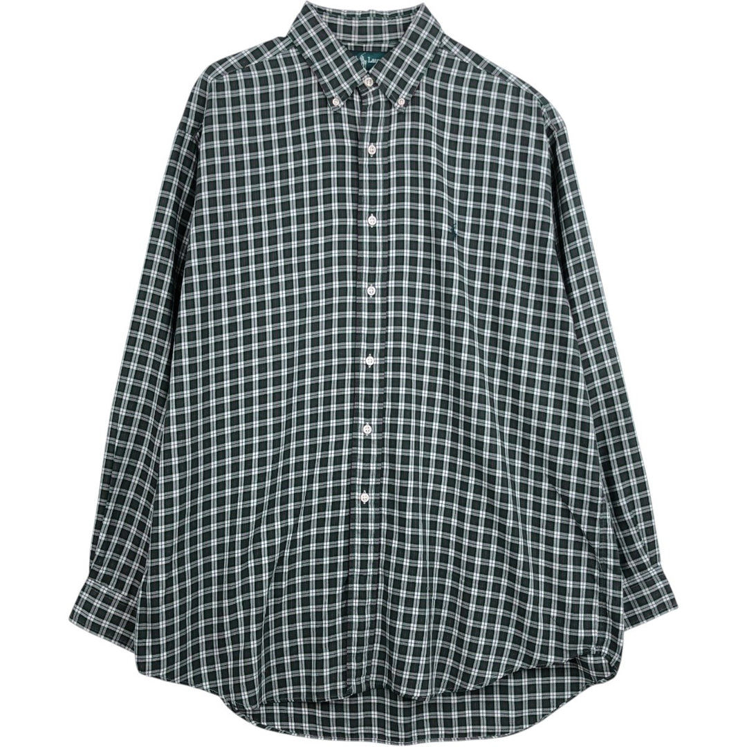 Ralph Lauren BLAKE long sleeve button down check shirt, men's size L cotton Green type dark green Vintage Second Hand