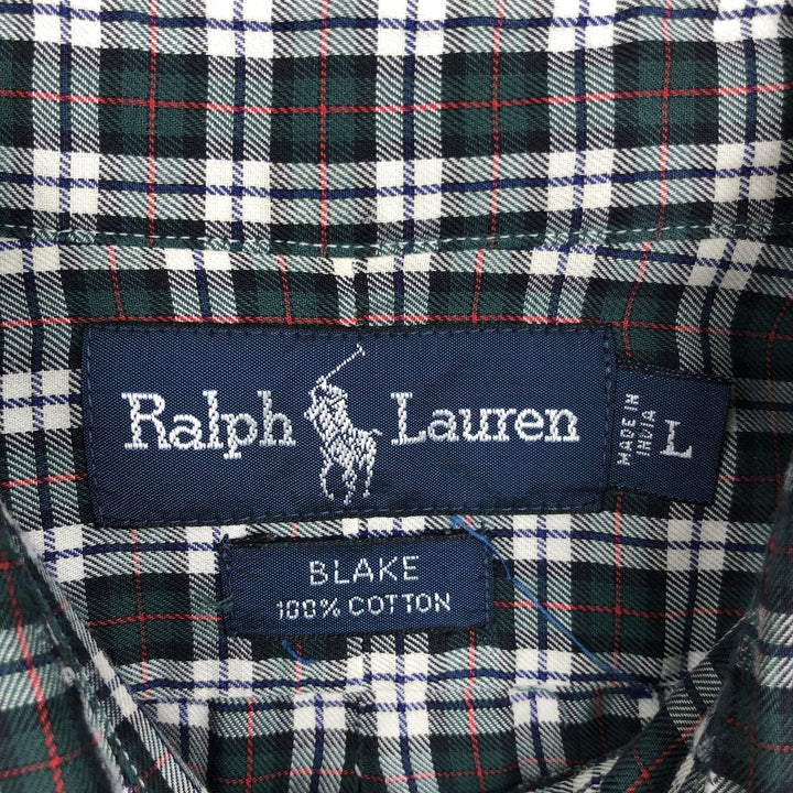 Ralph Lauren BLAKE long sleeve button down check shirt, men's size L cotton Green type dark green Vintage Second Hand