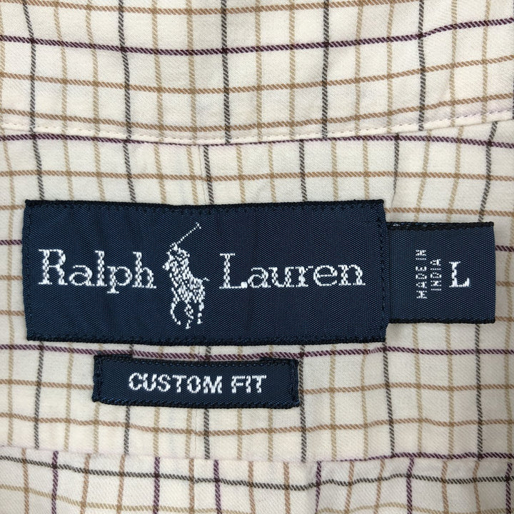 Ralph Lauren CUSTOM FIT long sleeve button down check shirt, men's size L cotton Beige type Vintage Second Hand