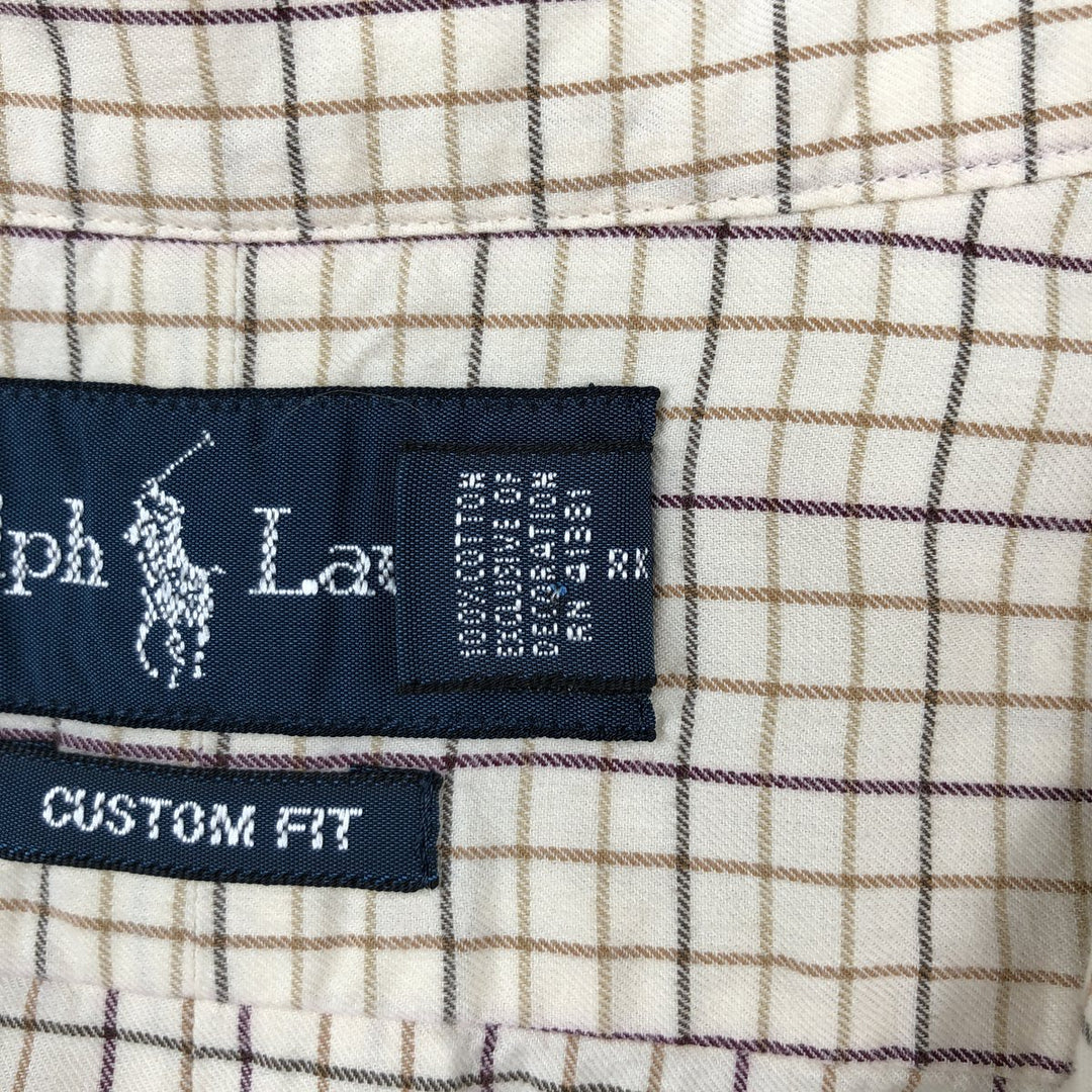 Ralph Lauren CUSTOM FIT long sleeve button down check shirt, men's size L cotton Beige type Vintage Second Hand