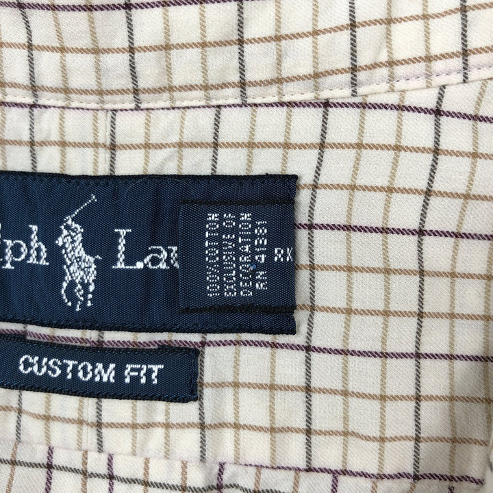 Ralph Lauren CUSTOM FIT long sleeve button down check shirt, men's size L cotton Beige type Vintage Second Hand