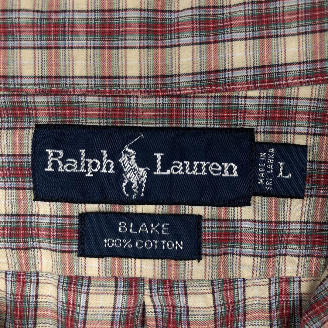 Ralph Lauren BLAKE long sleeve button down check shirt, men's size L cotton red type Vintage Second Hand