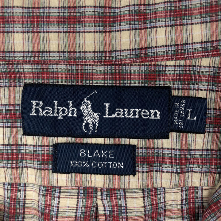 Ralph Lauren BLAKE long sleeve button down check shirt, men's size L cotton red type Vintage Second Hand