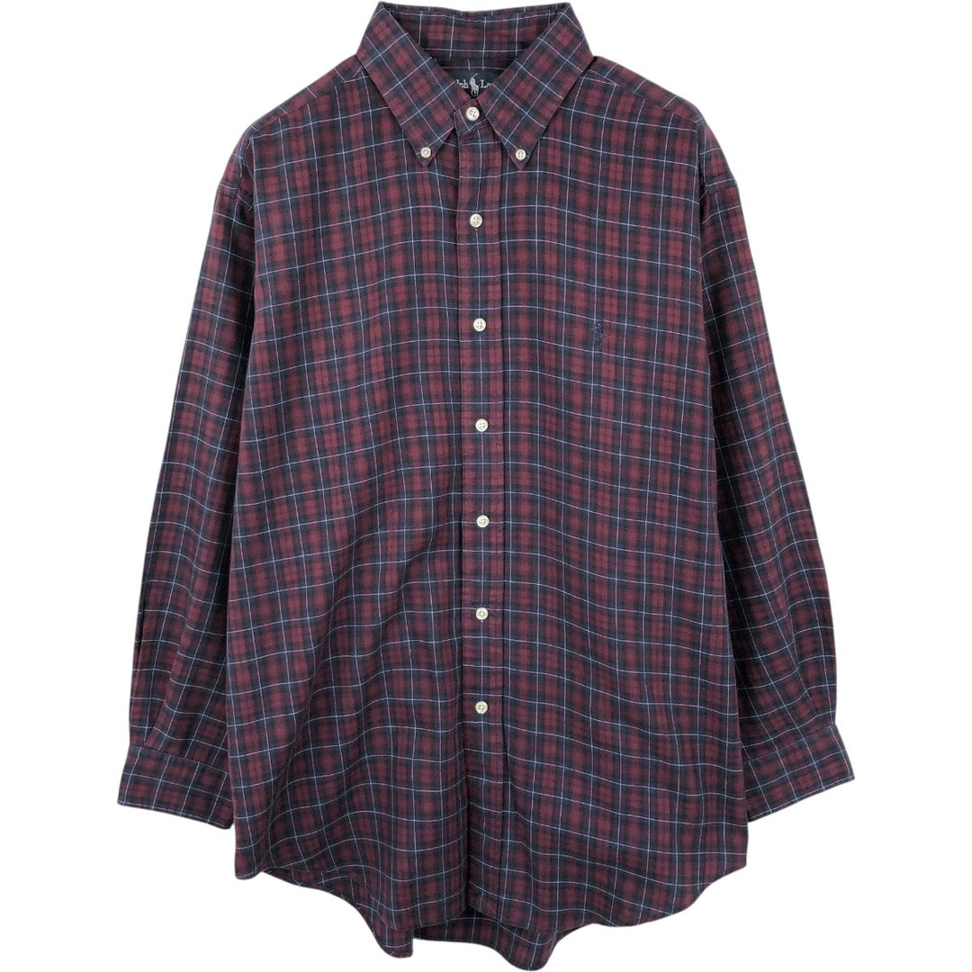 Ralph Lauren YARMOUTH Long Sleeve Button-Down Check Shirt, Men's Size L cotton red type Vintage Second Hand