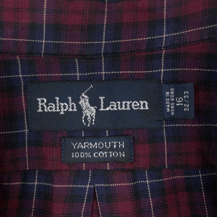 Ralph Lauren YARMOUTH Long Sleeve Button-Down Check Shirt, Men's Size L cotton red type Vintage Second Hand