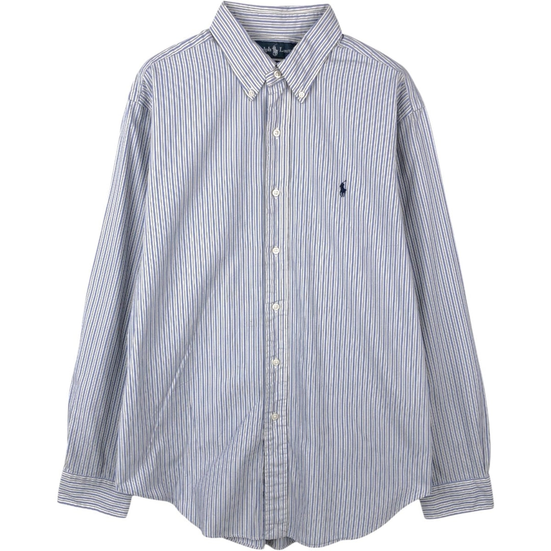 Ralph Lauren Classic Fit Multi-Stripe Long Sleeve Button-Down Striped Shirt, Men's Size L cotton blue type Vintage Second Hand