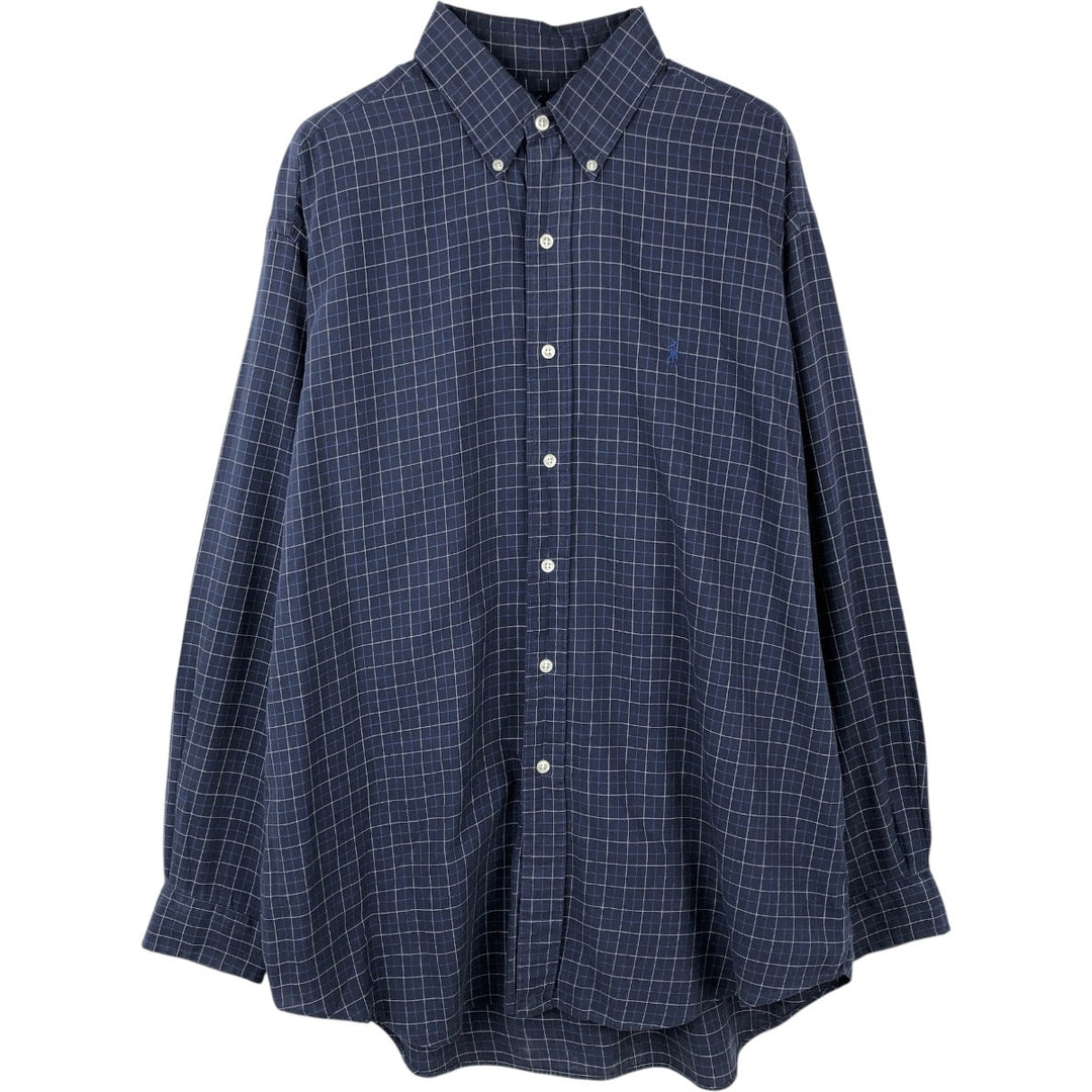 Ralph Lauren BLAKE long sleeve button down check shirt, men's size L cotton navy blue type Vintage Second Hand