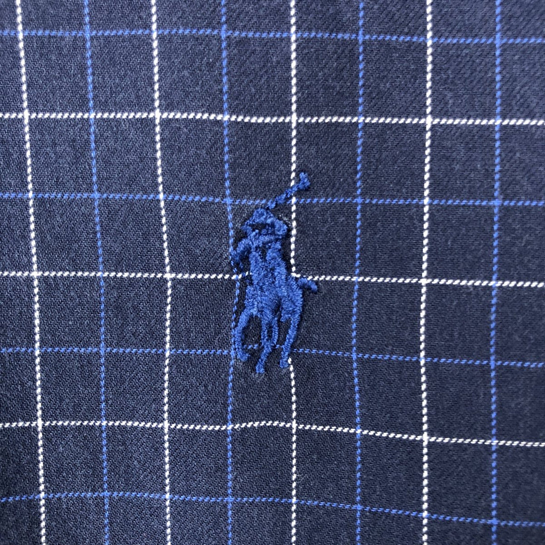 Ralph Lauren BLAKE long sleeve button down check shirt, men's size L cotton navy blue type Vintage Second Hand