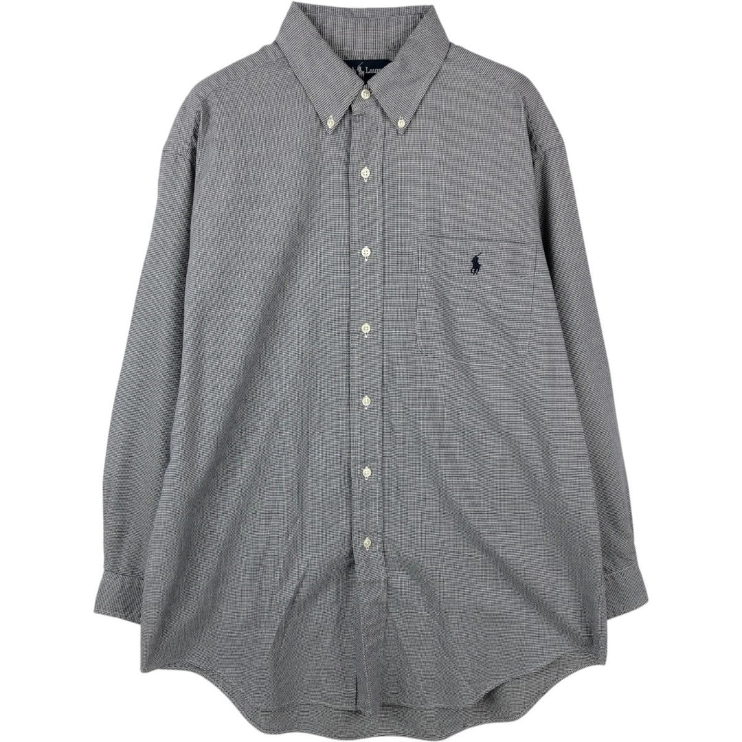 Ralph Lauren YARMOUTH Houndstooth Pattern Long Sleeve Button-Down Check Shirt, Men's Size L cotton gray type Vintage Second Hand