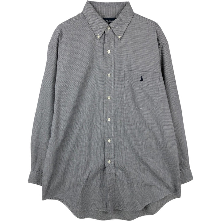 Ralph Lauren YARMOUTH Houndstooth Pattern Long Sleeve Button-Down Check Shirt, Men's Size L cotton gray type Vintage Second Hand