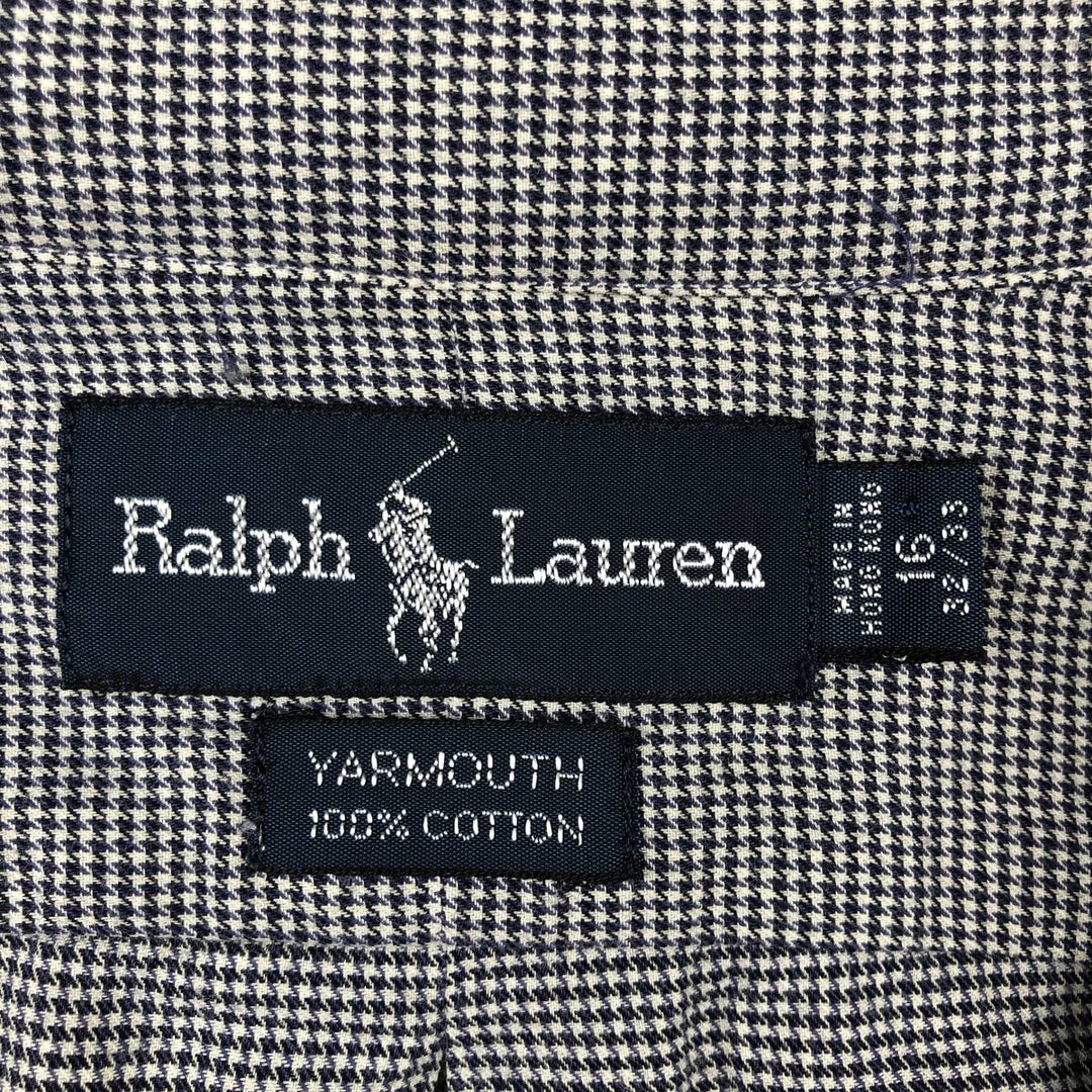 Ralph Lauren YARMOUTH Houndstooth Pattern Long Sleeve Button-Down Check Shirt, Men's Size L cotton gray type Vintage Second Hand