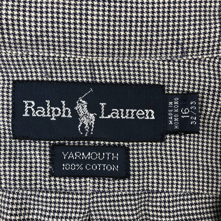 Ralph Lauren YARMOUTH Houndstooth Pattern Long Sleeve Button-Down Check Shirt, Men's Size L cotton gray type Vintage Second Hand