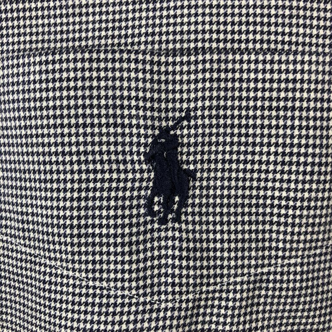 Ralph Lauren YARMOUTH Houndstooth Pattern Long Sleeve Button-Down Check Shirt, Men's Size L cotton gray type Vintage Second Hand