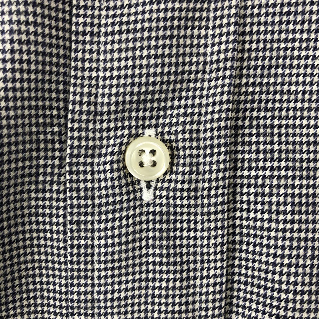 Ralph Lauren YARMOUTH Houndstooth Pattern Long Sleeve Button-Down Check Shirt, Men's Size L cotton gray type Vintage Second Hand