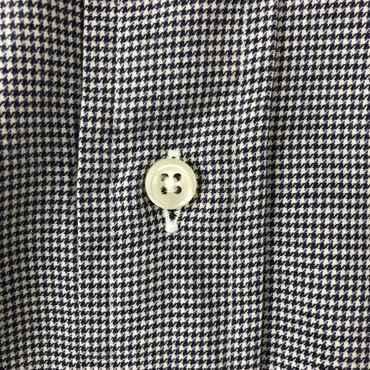 Ralph Lauren YARMOUTH Houndstooth Pattern Long Sleeve Button-Down Check Shirt, Men's Size L cotton gray type Vintage Second Hand