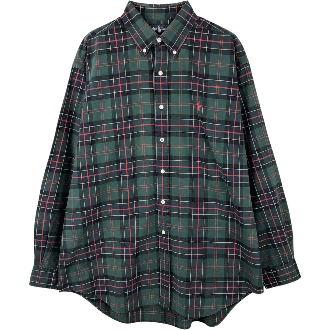 Ralph Lauren BLAKE long sleeve button down check shirt, men's size L cotton Green type dark green Vintage Second Hand
