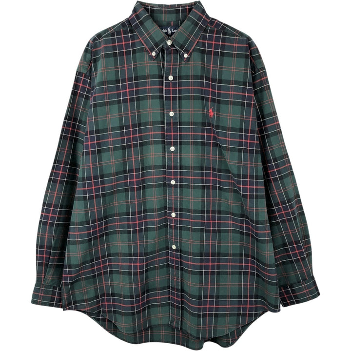 Ralph Lauren BLAKE long sleeve button down check shirt, men's size L cotton Green type dark green Vintage Second Hand