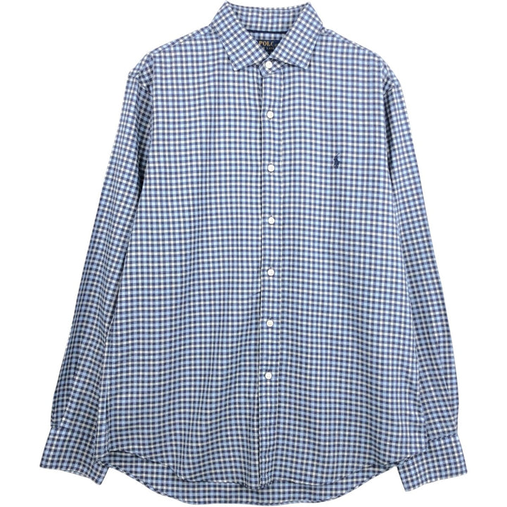 Ralph Lauren POLO RALPH LAUREN SLIM FIT Wide Collar Long Sleeve Cotton Check Shirt, Men's Size L (approx.) cotton navy blue type Vintage Second Hand