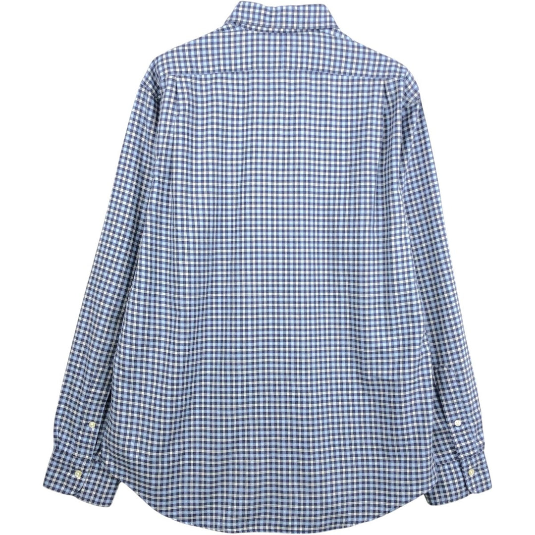 Ralph Lauren POLO RALPH LAUREN SLIM FIT Wide Collar Long Sleeve Cotton Check Shirt, Men's Size L (approx.) cotton navy blue type Vintage Second Hand
