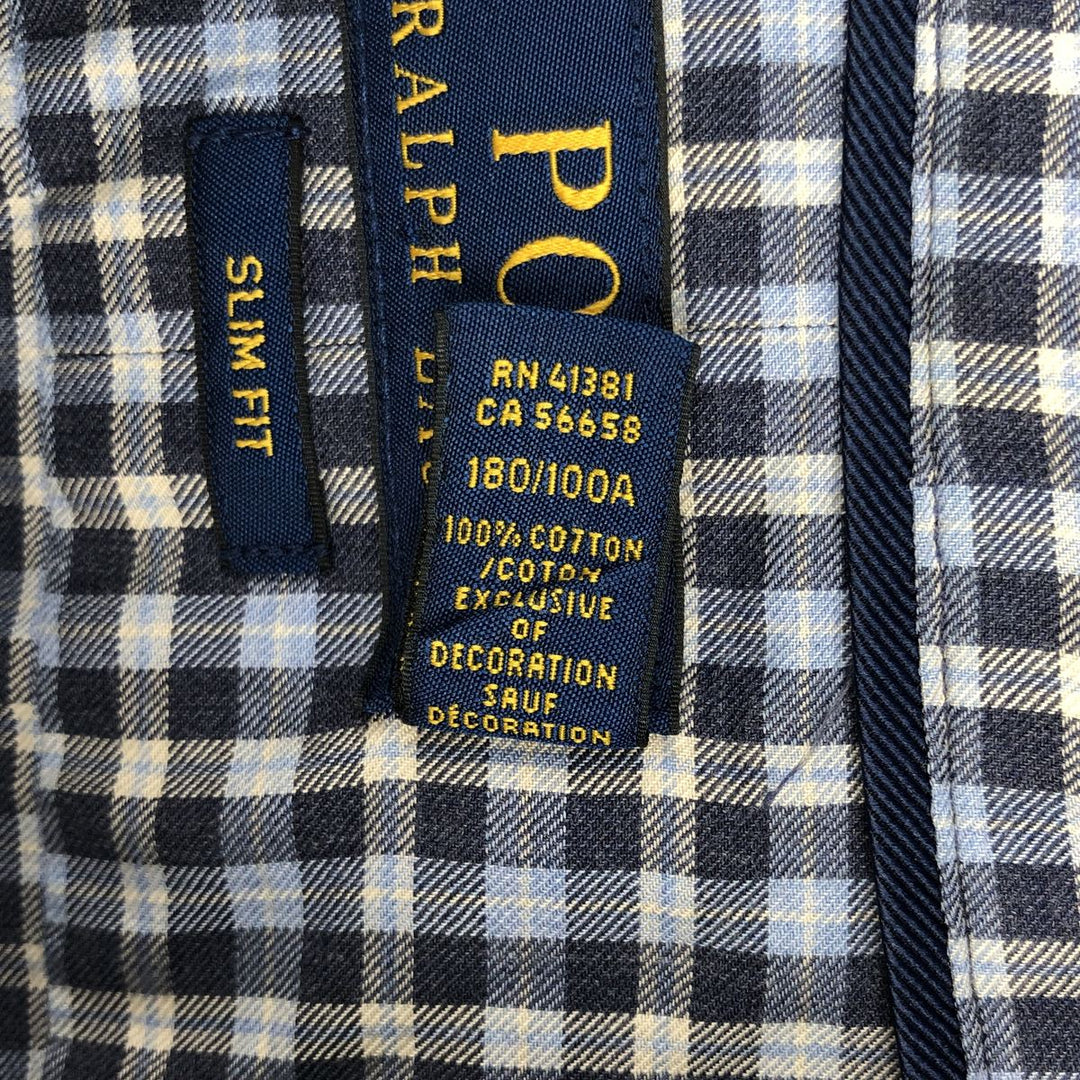 Ralph Lauren POLO RALPH LAUREN SLIM FIT Wide Collar Long Sleeve Cotton Check Shirt, Men's Size L (approx.) cotton navy blue type Vintage Second Hand
