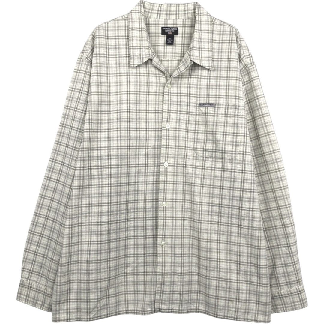 Ralph Lauren RALPH LAUREN JEANS CO. Long-sleeved button-down check shirt, boxy style, men's size XL equivalent. cotton Beige type Vintage Second Hand