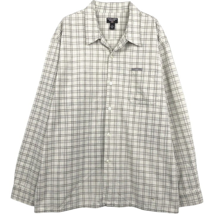 Ralph Lauren RALPH LAUREN JEANS CO. Long-sleeved button-down check shirt, boxy style, men's size XL equivalent. cotton Beige type Vintage Second Hand