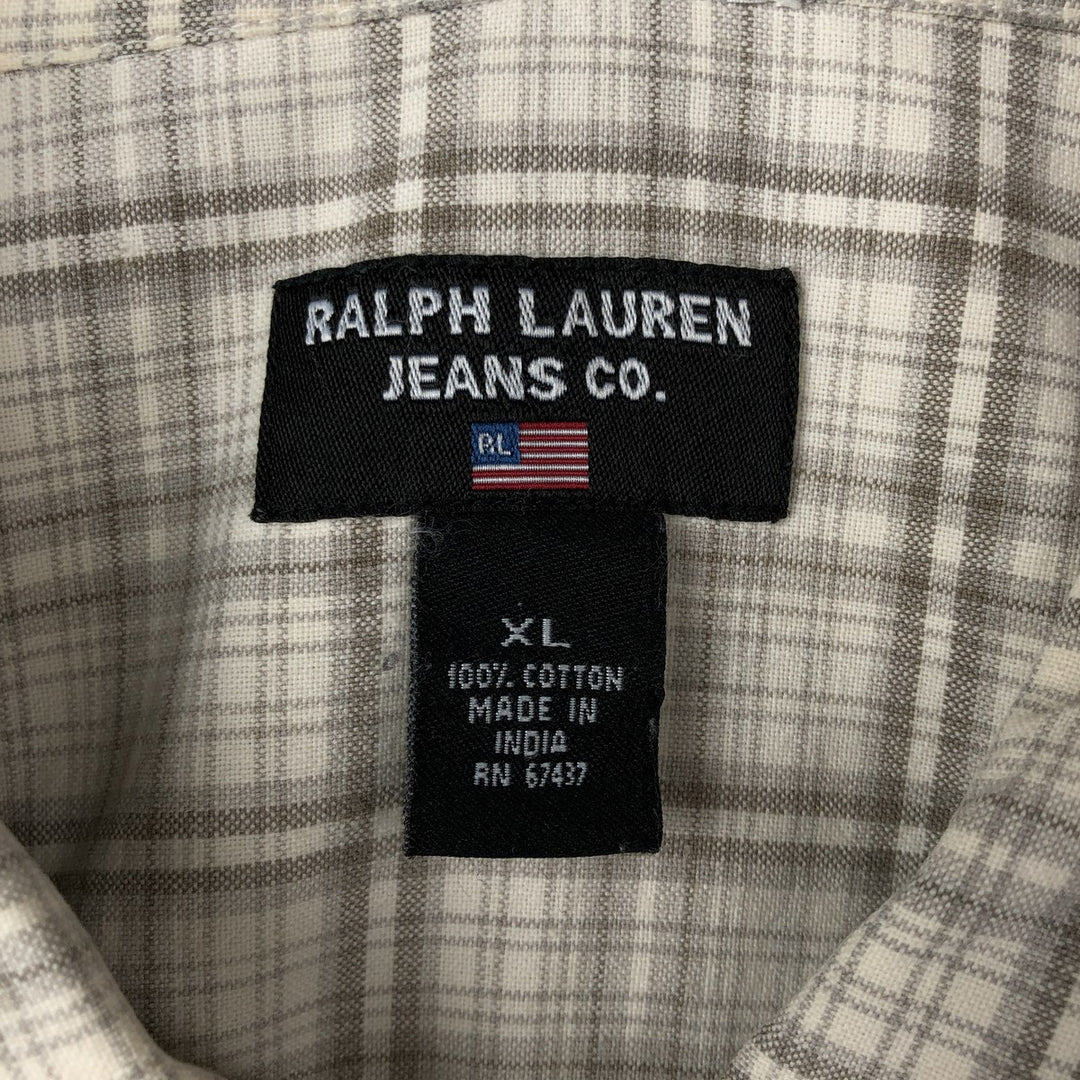 Ralph Lauren RALPH LAUREN JEANS CO. Long-sleeved button-down check shirt, boxy style, men's size XL equivalent. cotton Beige type Vintage Second Hand