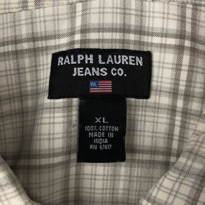 Ralph Lauren RALPH LAUREN JEANS CO. Long-sleeved button-down check shirt, boxy style, men's size XL equivalent. cotton Beige type Vintage Second Hand