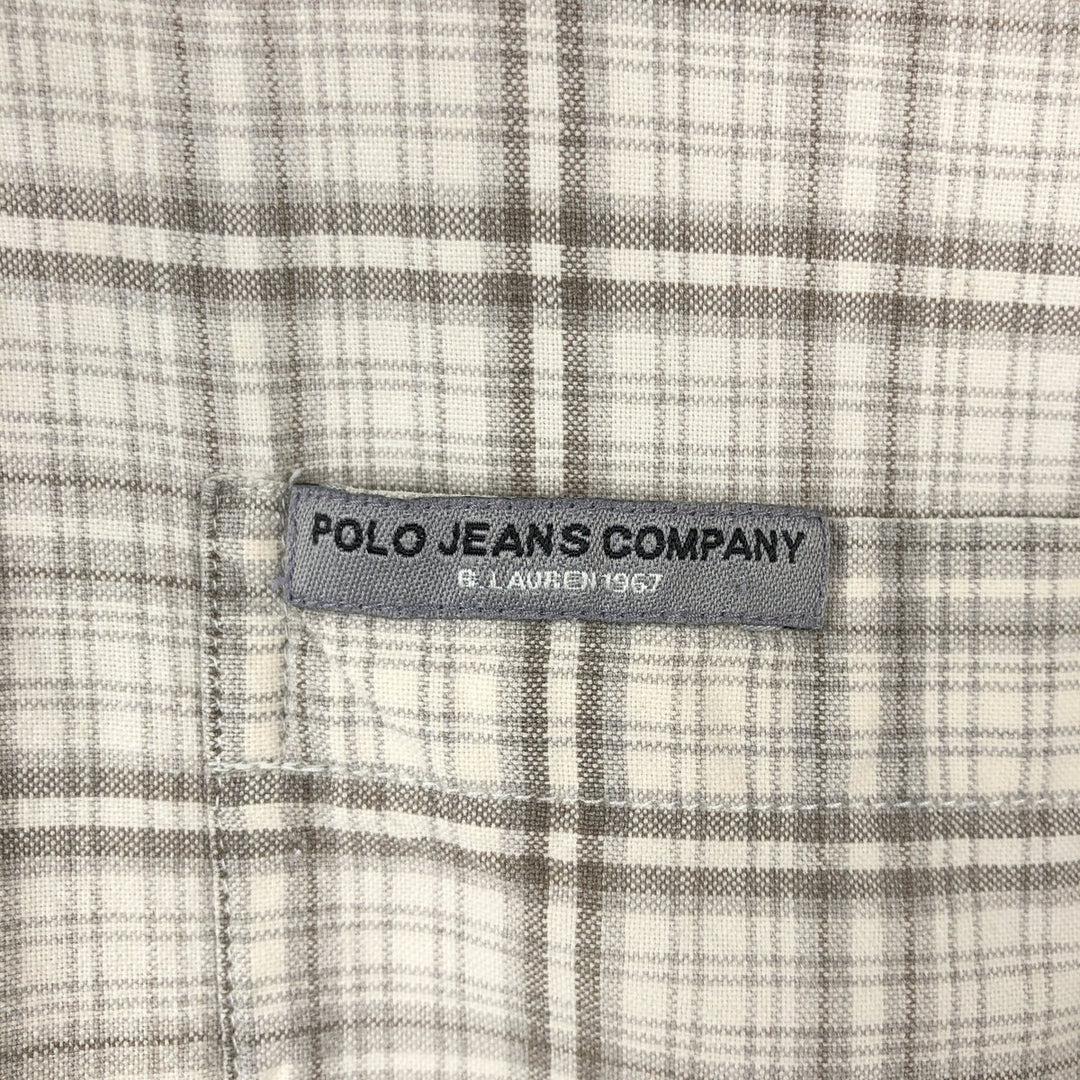 Ralph Lauren RALPH LAUREN JEANS CO. Long-sleeved button-down check shirt, boxy style, men's size XL equivalent. cotton Beige type Vintage Second Hand