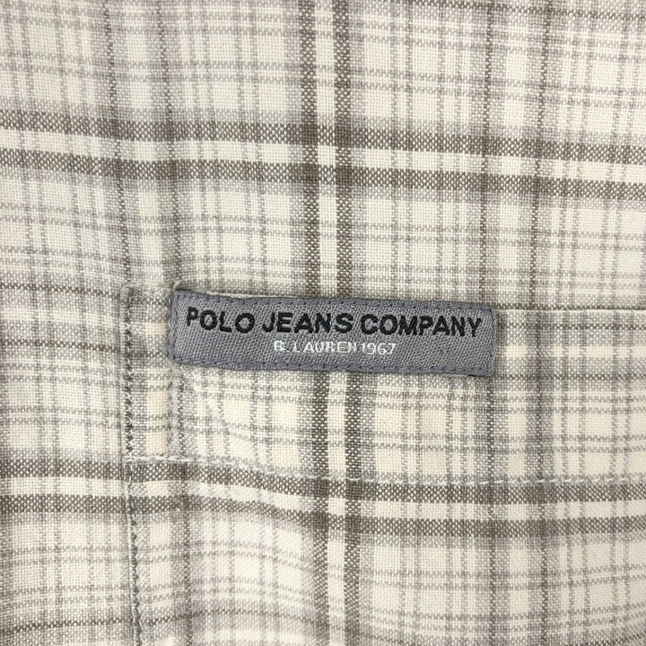 Ralph Lauren RALPH LAUREN JEANS CO. Long-sleeved button-down check shirt, boxy style, men's size XL equivalent. cotton Beige type Vintage Second Hand