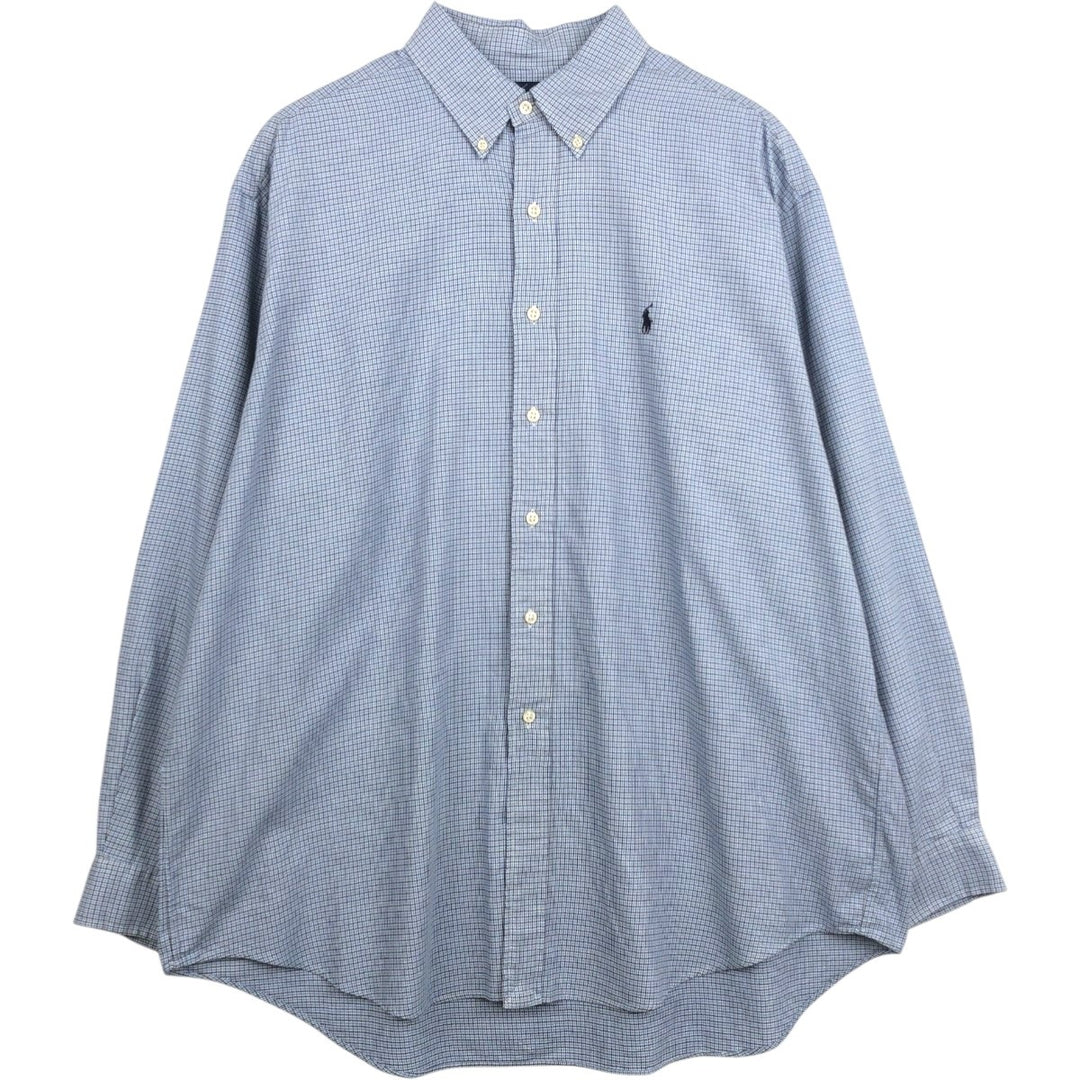 Ralph Lauren BLAKE long sleeve button down check shirt, men's XL size cotton Blue type light blue Vintage Second Hand