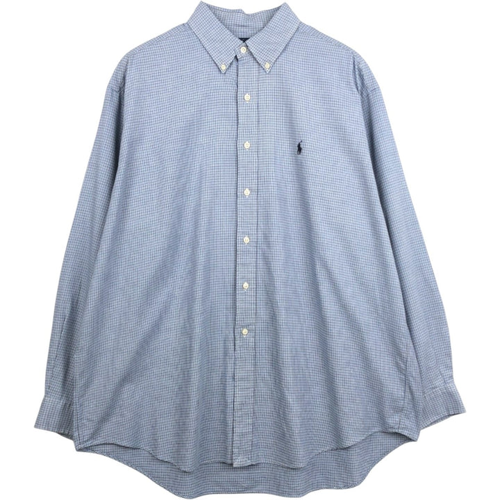 Ralph Lauren BLAKE long sleeve button down check shirt, men's XL size cotton Blue type light blue Vintage Second Hand
