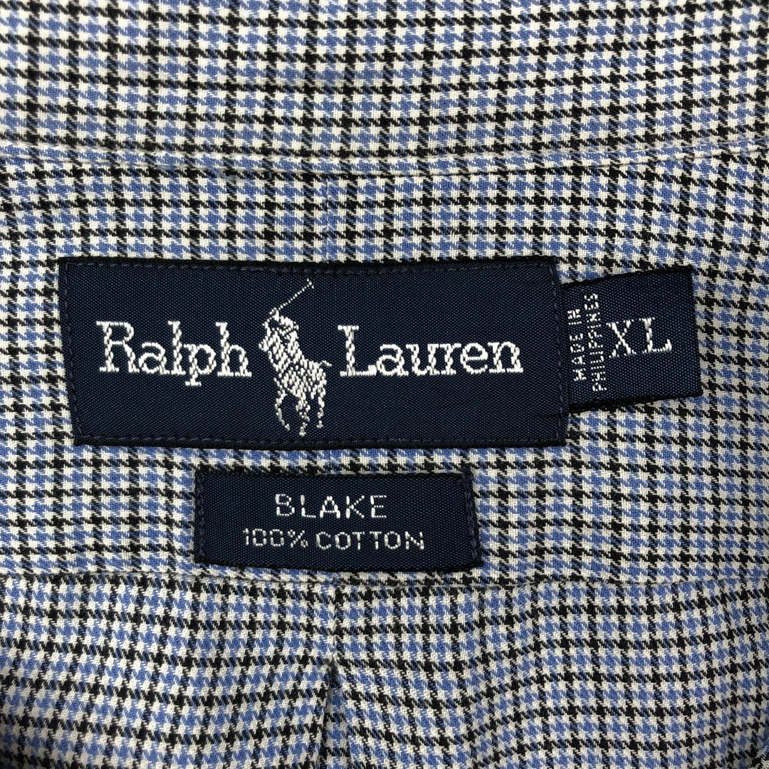 Ralph Lauren BLAKE long sleeve button down check shirt, men's XL size cotton Blue type light blue Vintage Second Hand