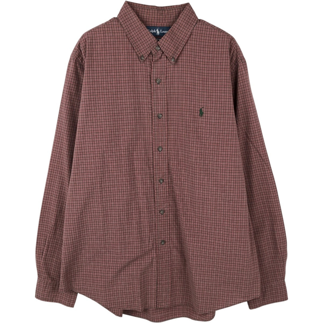 Ralph Lauren CUSTOM FIT long sleeve button down check shirt men's XL size cotton red type Vintage Second Hand