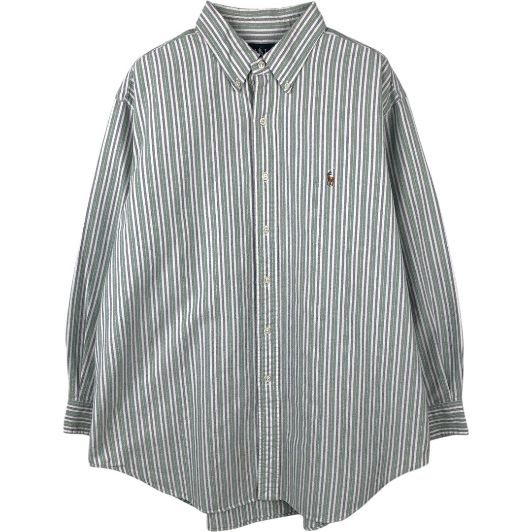Ralph Lauren Classic Fit Multi-Stripe Long Sleeve Button-Down Striped Shirt, Men's XL cotton green type Vintage Second Hand