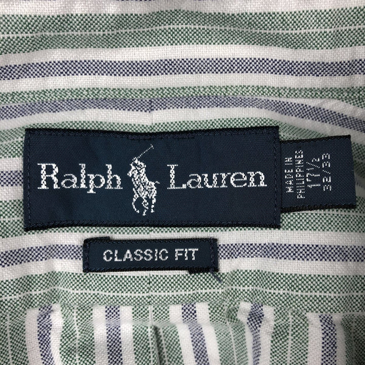 Ralph Lauren Classic Fit Multi-Stripe Long Sleeve Button-Down Striped Shirt, Men's XL cotton green type Vintage Second Hand