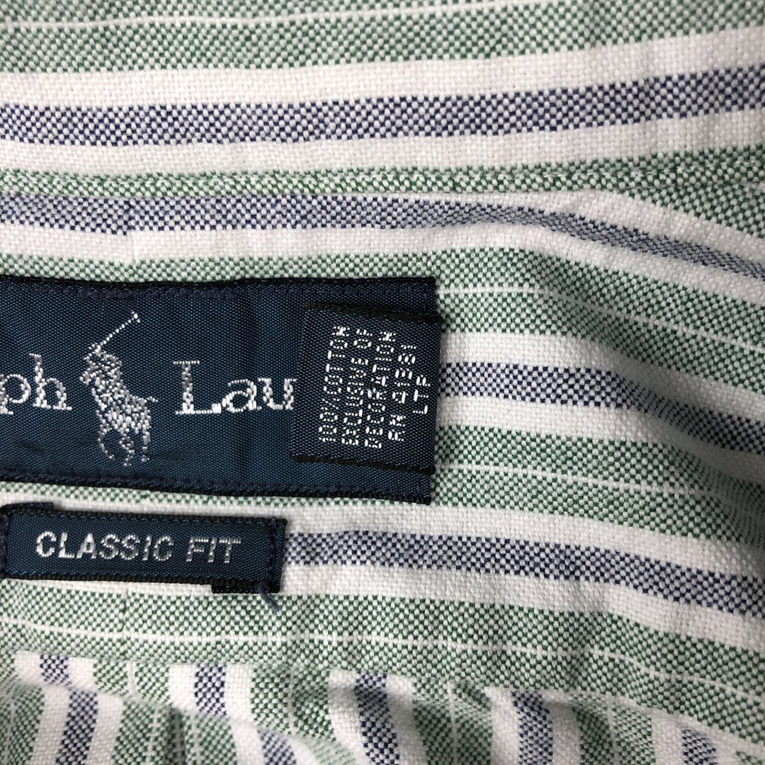 Ralph Lauren Classic Fit Multi-Stripe Long Sleeve Button-Down Striped Shirt, Men's XL cotton green type Vintage Second Hand