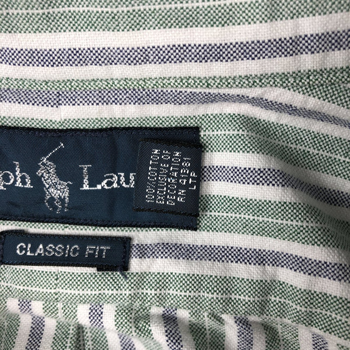 Ralph Lauren Classic Fit Multi-Stripe Long Sleeve Button-Down Striped Shirt, Men's XL cotton green type Vintage Second Hand