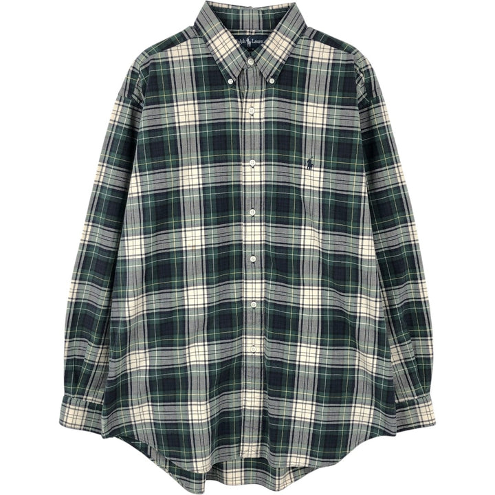 Ralph Lauren BLAKE long sleeve button down check shirt, men's size L cotton Green type dark green Vintage Second Hand