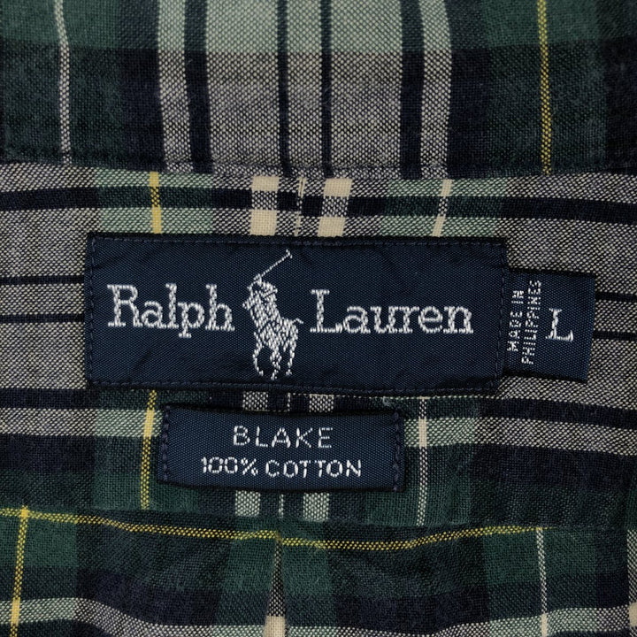 Ralph Lauren BLAKE long sleeve button down check shirt, men's size L cotton Green type dark green Vintage Second Hand