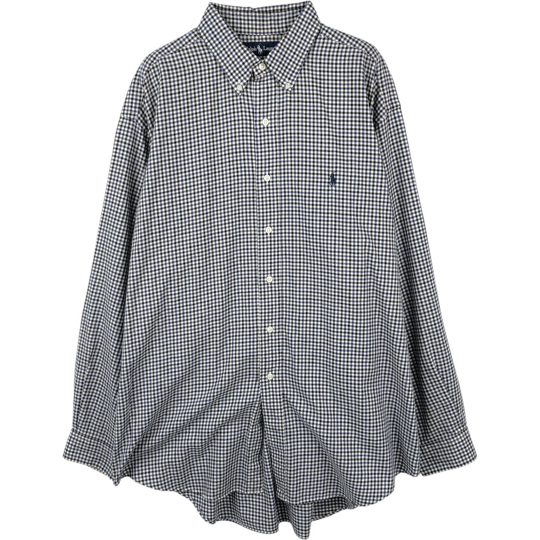 Ralph Lauren BLAKE long sleeve button down check shirt, men's XL size cotton white type Vintage Second Hand