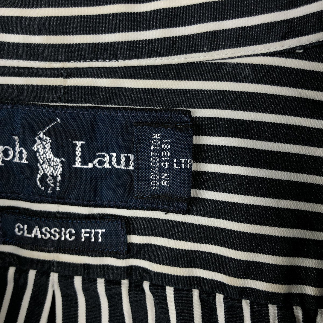 Ralph Lauren Classic Fit Long Sleeve Button Down Striped Shirt Men's M cotton black type Vintage Second Hand