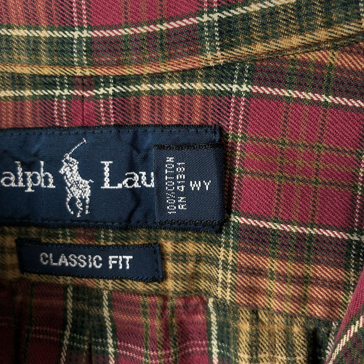 Ralph Lauren Classic Fit Long Sleeve Button Down Check Shirt Men's Size L cotton red type Vintage Second Hand