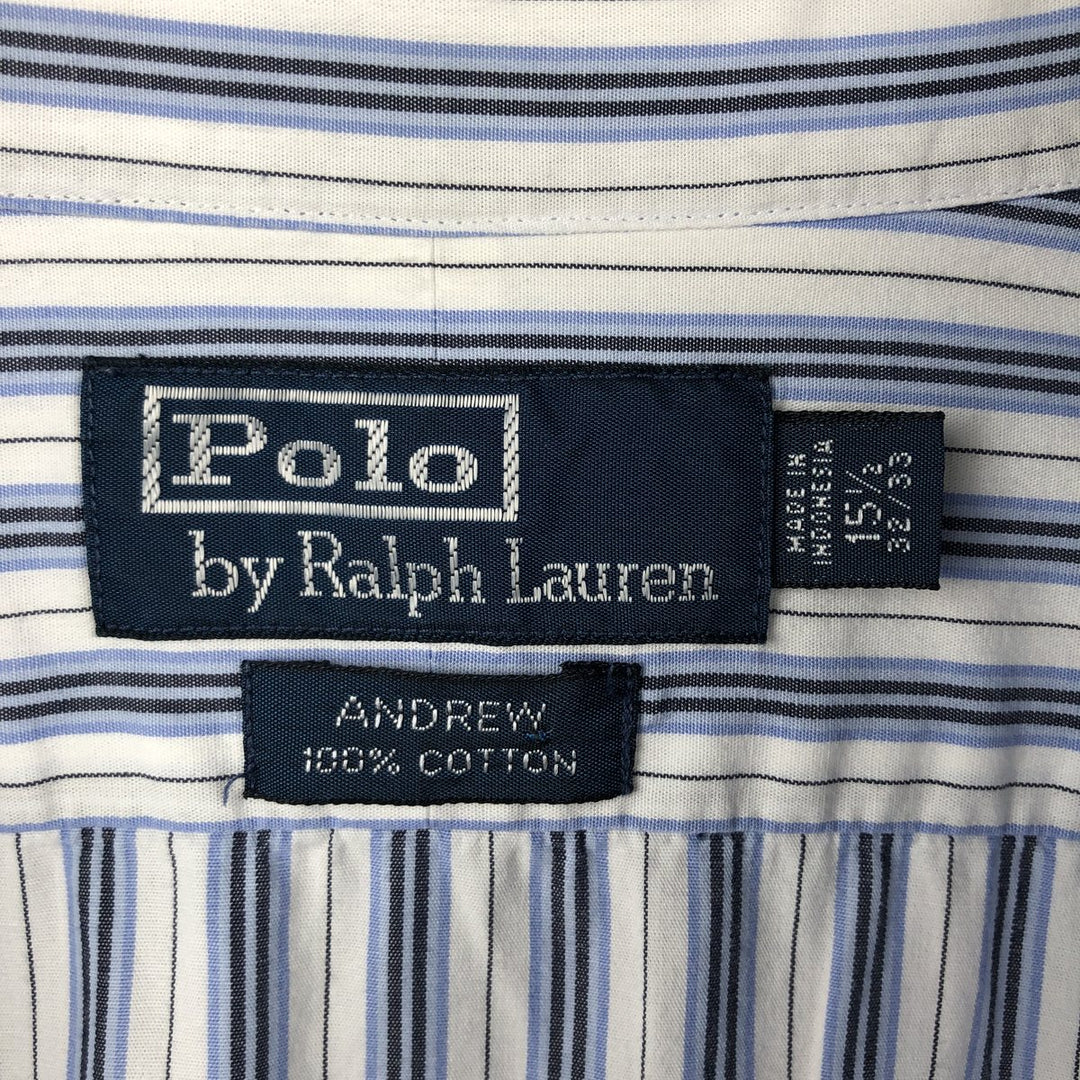 Ralph Lauren ANDREW Multi-stripe Long-Sleeve Button-Down Striped Shirt, Men's Size M (approx.) cotton blue type Vintage Second Hand