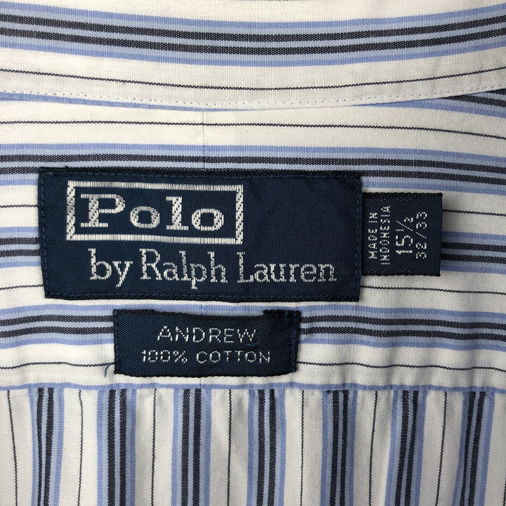 Ralph Lauren ANDREW Multi-stripe Long-Sleeve Button-Down Striped Shirt, Men's Size M (approx.) cotton blue type Vintage Second Hand
