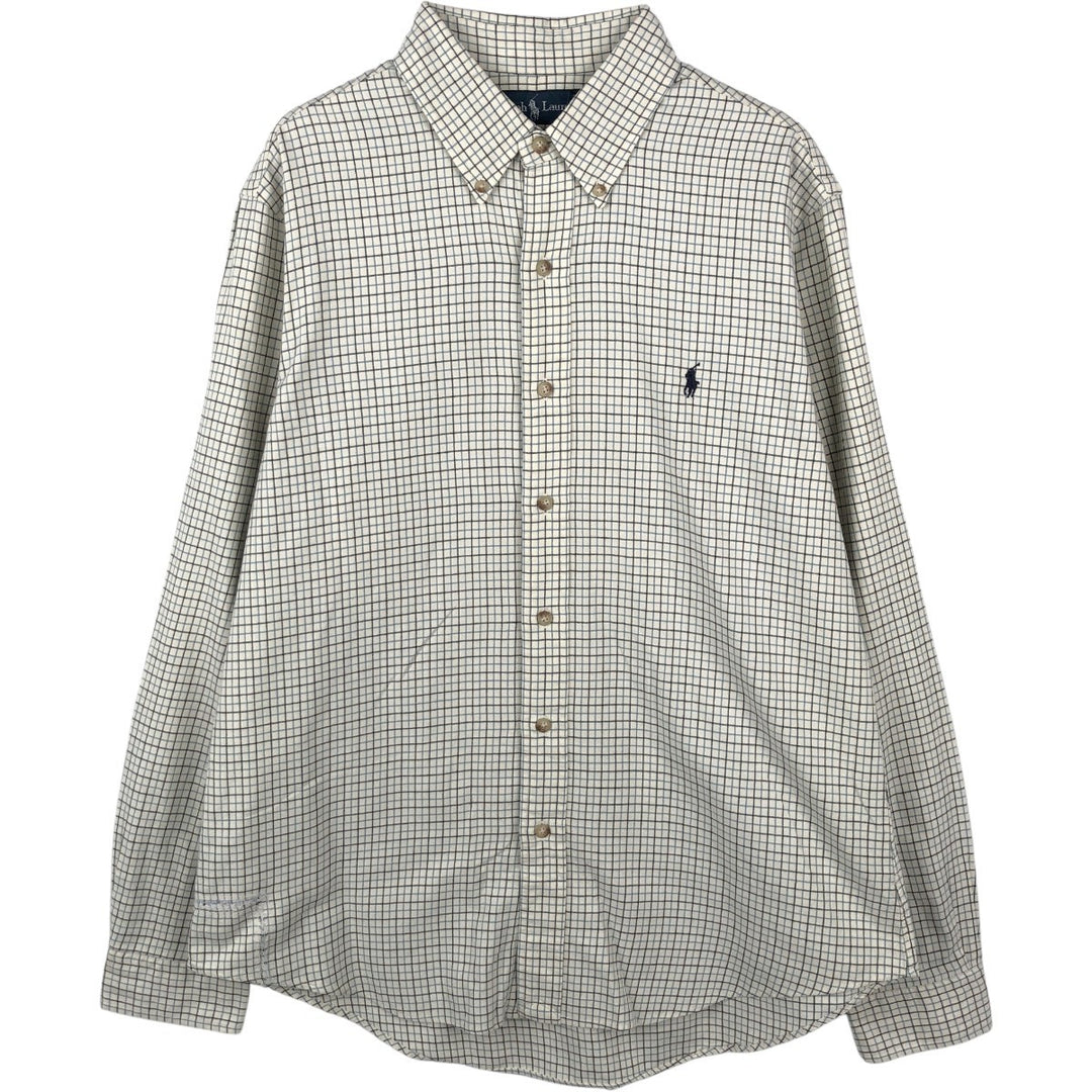 Ralph Lauren CUSTOM FIT long sleeve button down check shirt, men's size L cotton unbleached Vintage Second Hand